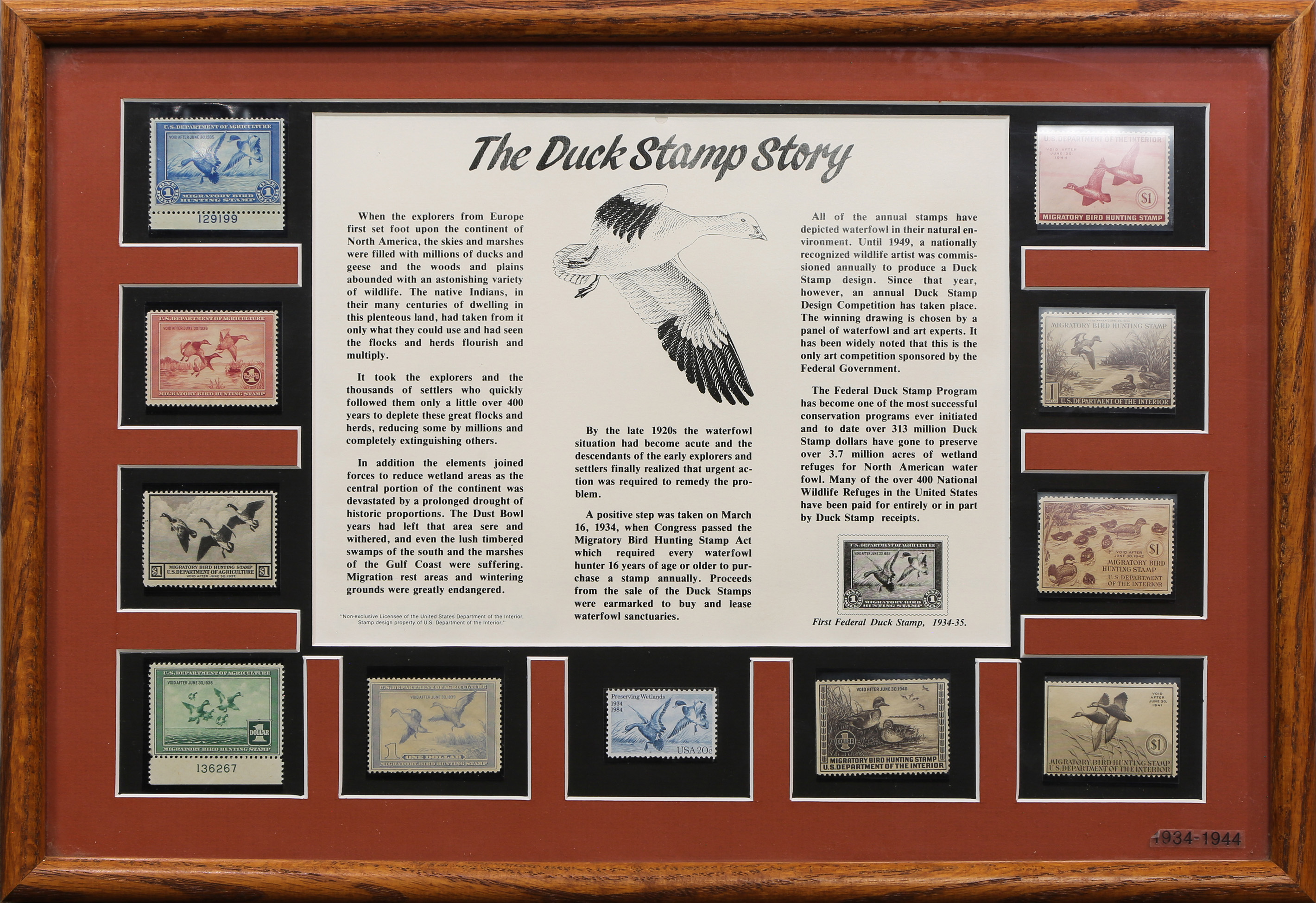 US FEDERAL DUCK STAMP DISPLAY 1934 44  3a4664
