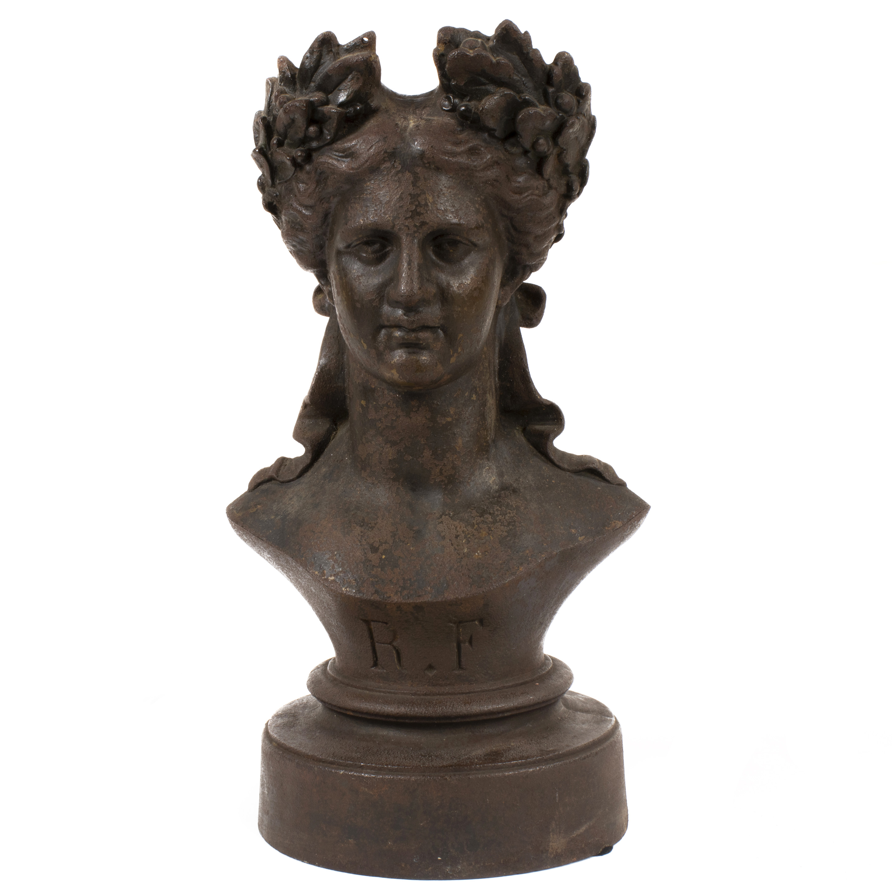 A GRAND TOUR STYLE IRON BUST DEPICTING