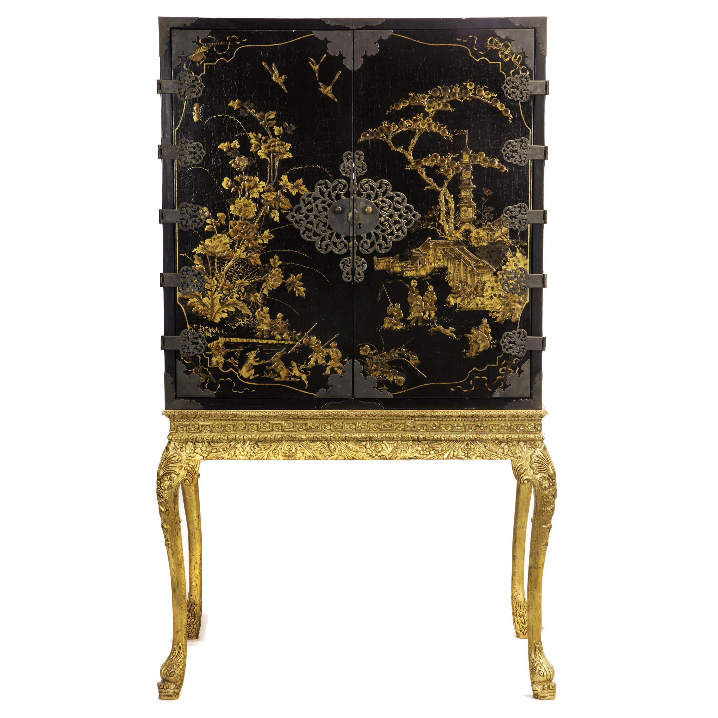 A CHINOSERIE BLACK LACQUERED AND