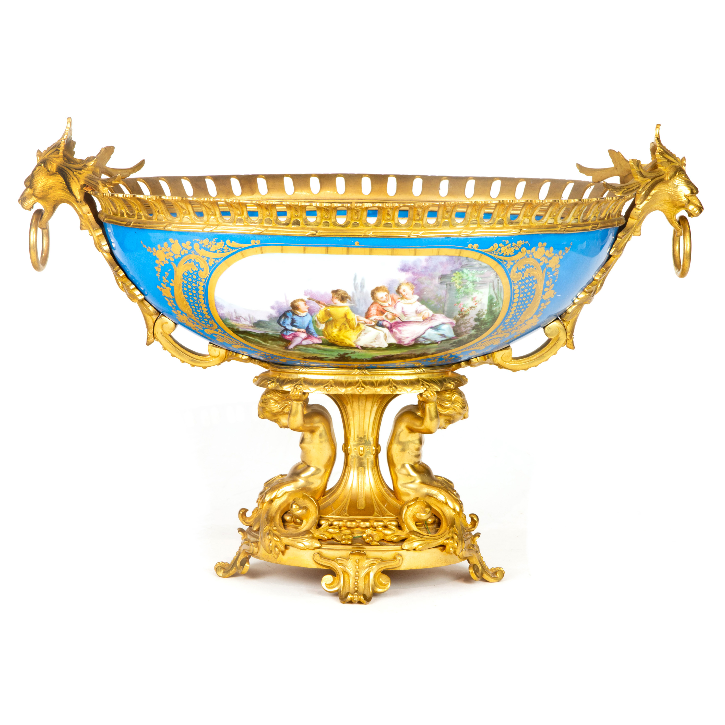 A SEVRES STYLE GILT BRONZE MOUNTED CENTERPIECE