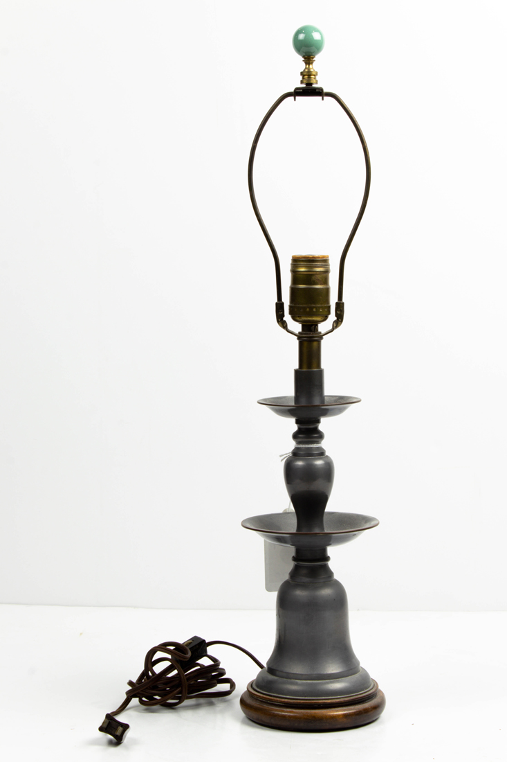 ASIAN PEWTER CANDLESTICK, NOW MOUNTED