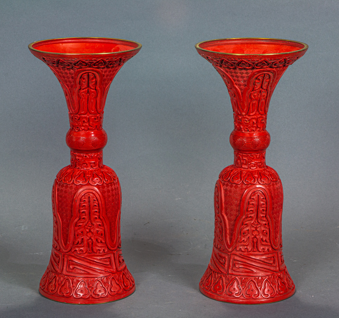 PAIR OF CHINESE CINNABAR LACQUER