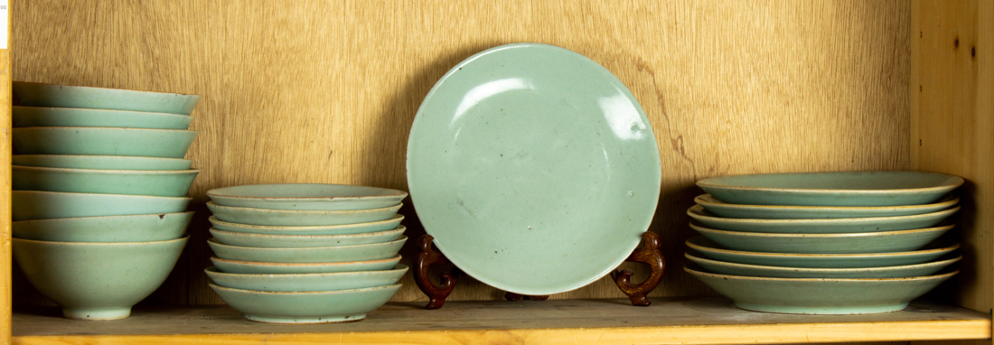 SHELF OF CHINESE CELADON GLAZED