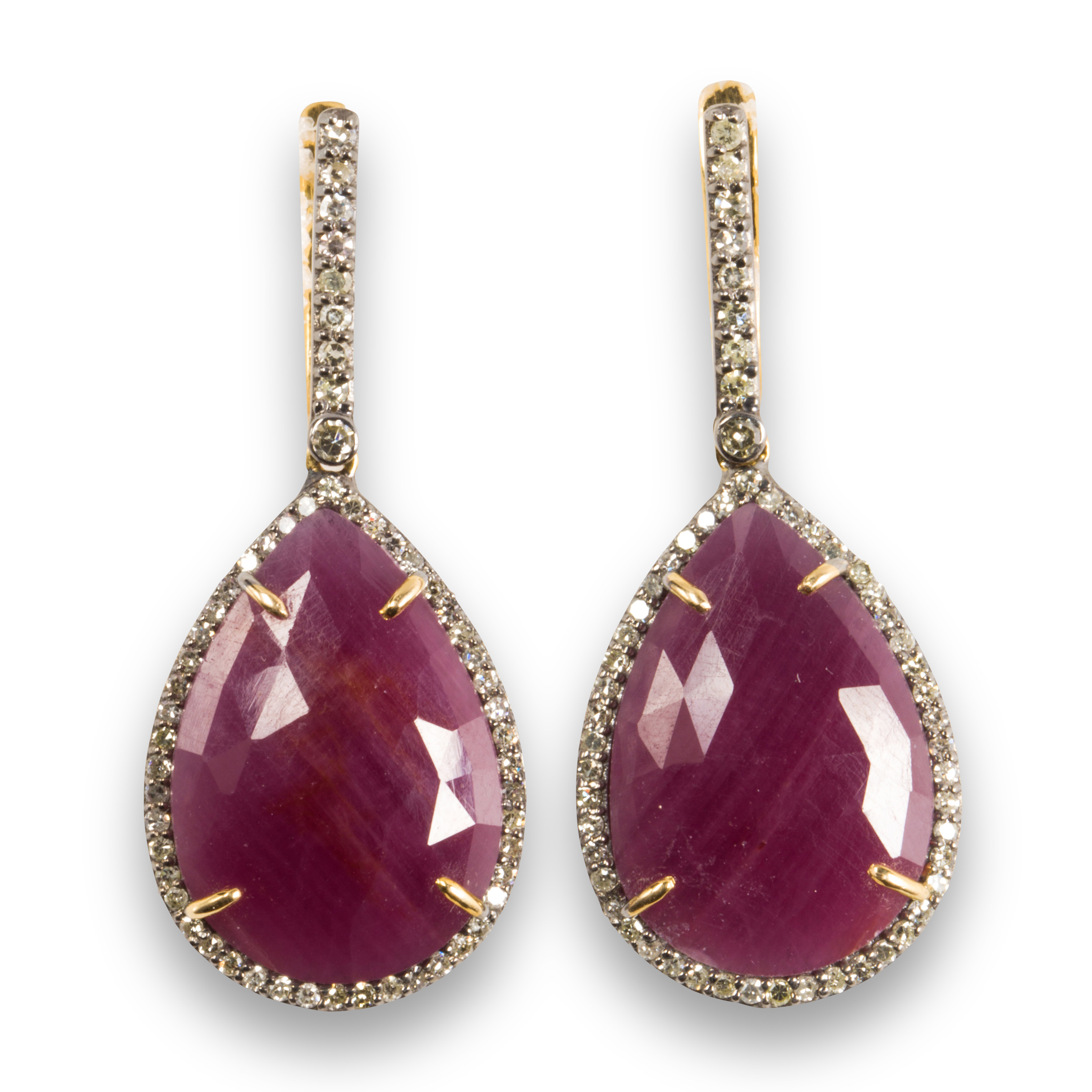 A PAIR OF RUBY AND DIAMOND EARRINGS