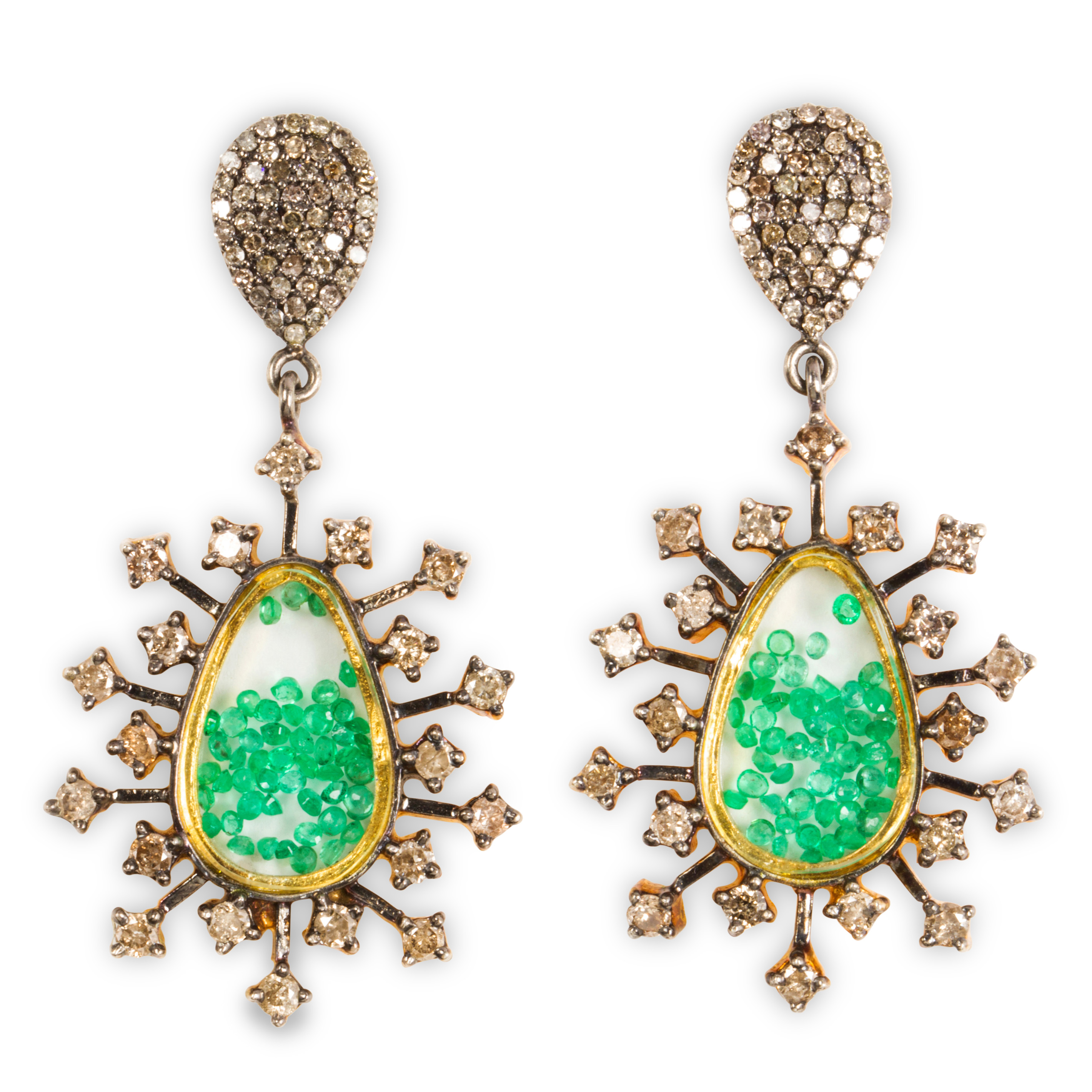 A PAIR OF EMERALD AND DIAMOND EARRINGS