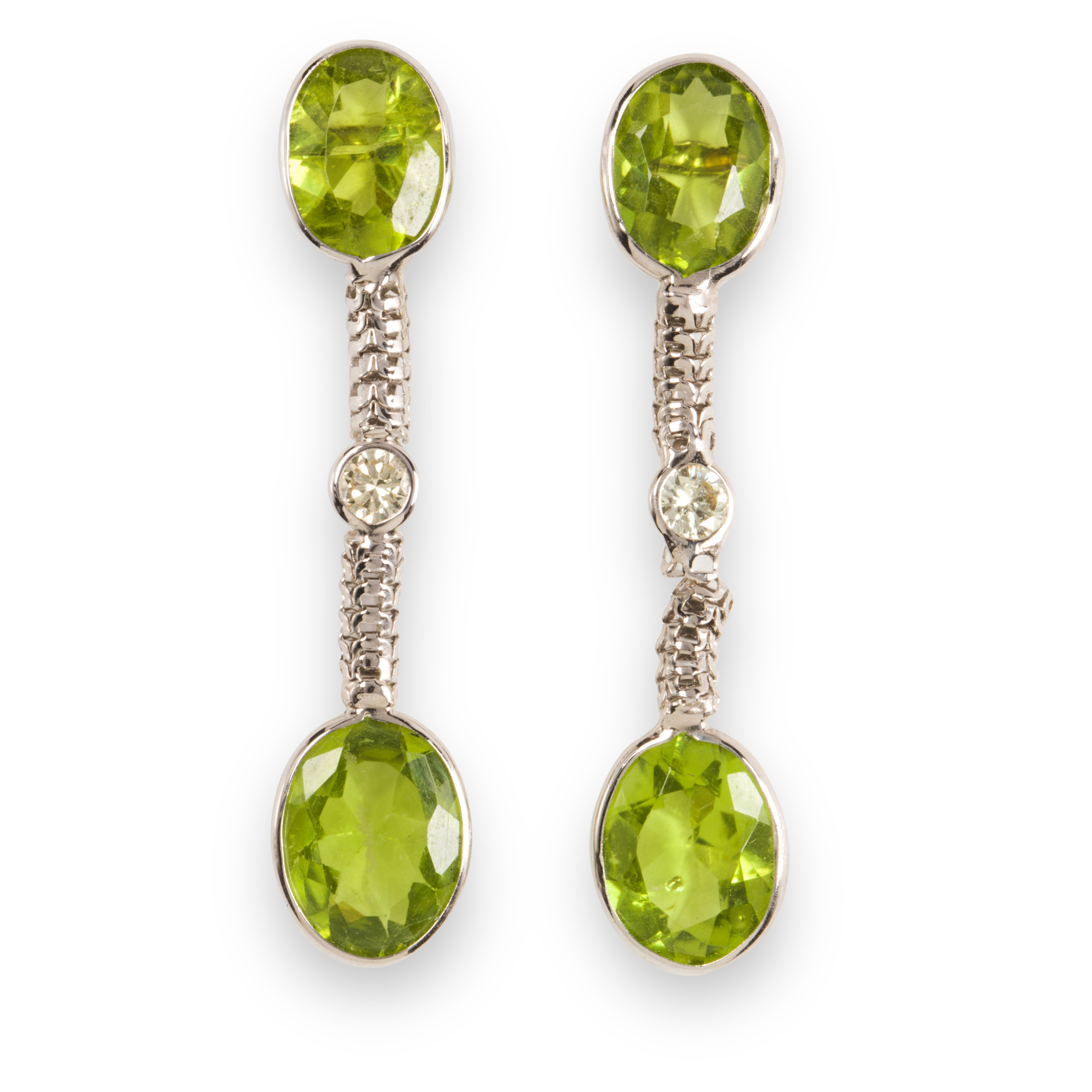 A PAIR OF PERIDOT DIAMOND AND 3a2636