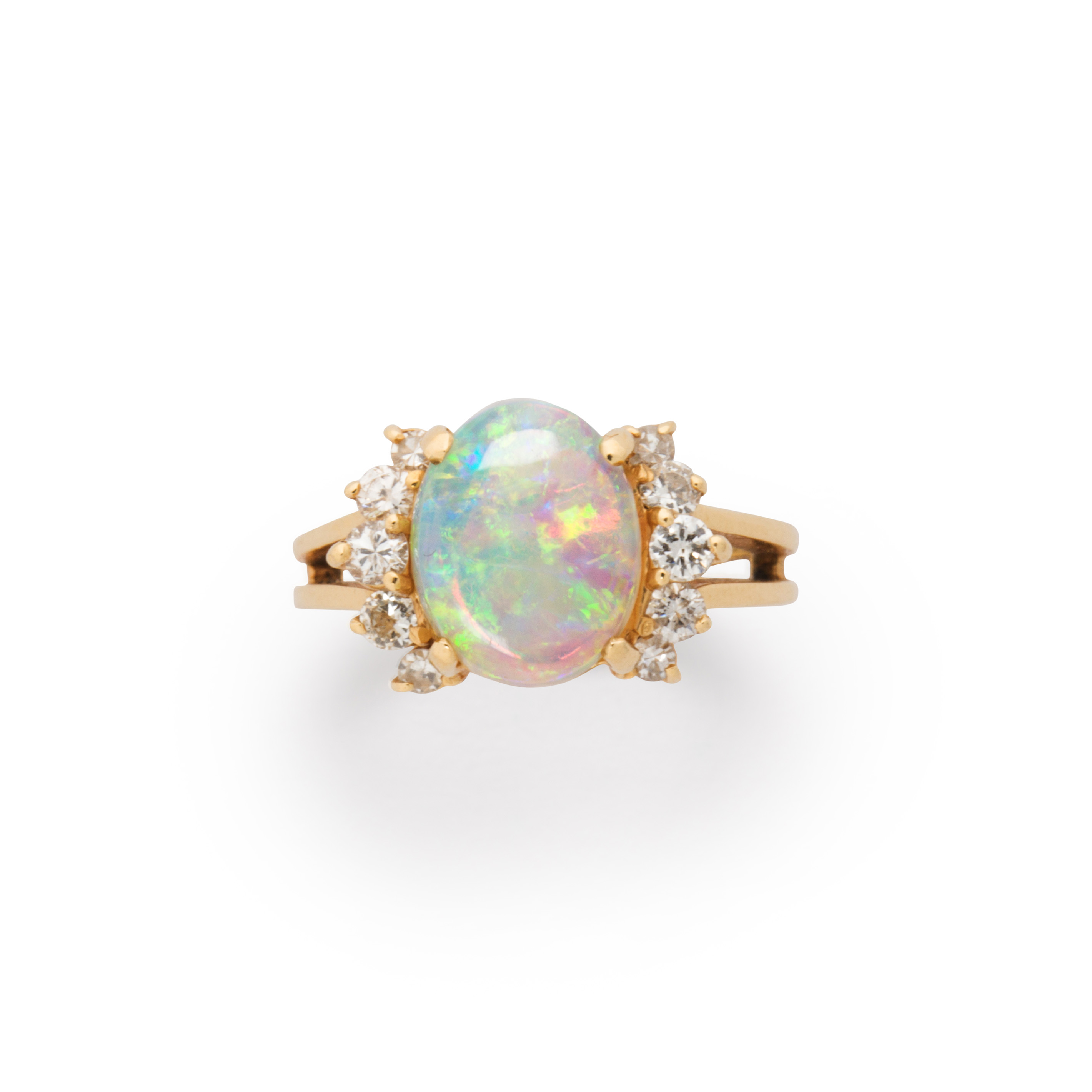 AN OPAL, DIAMOND AND FOURTEEN KARAT