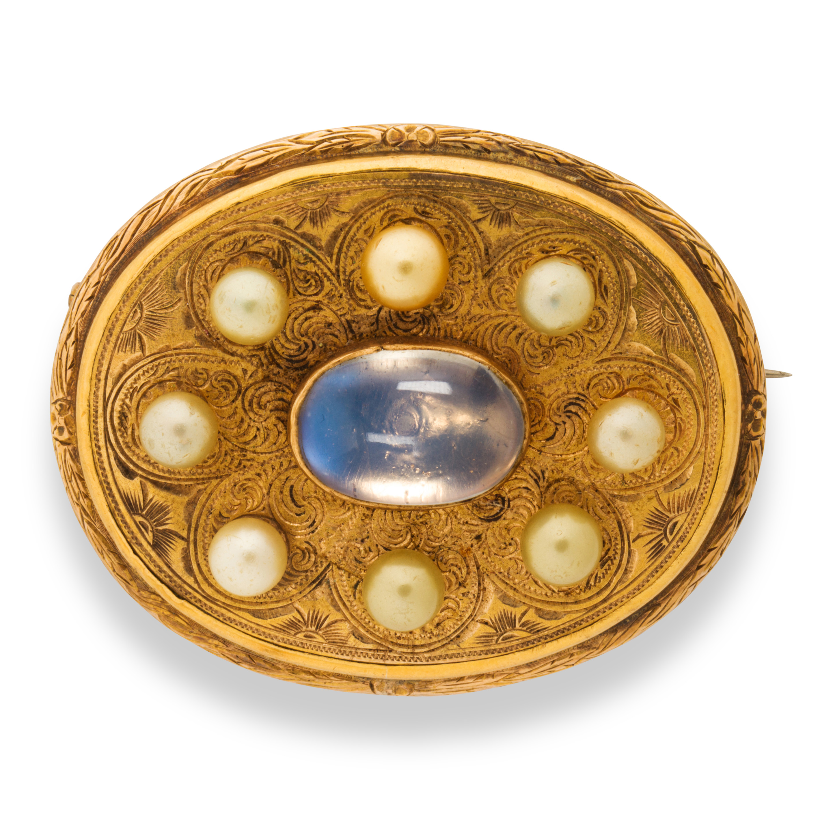 A CULTURED PEARL, MOONSTONE AND