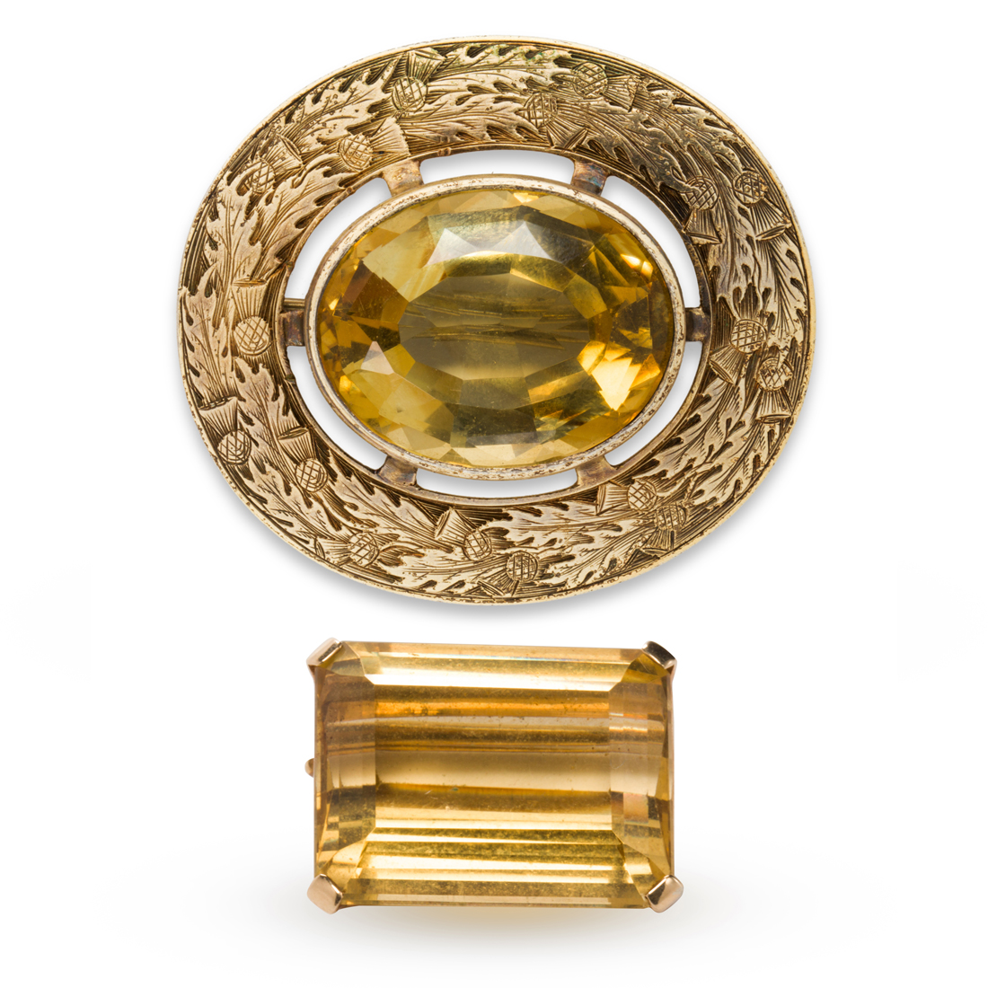 A GROUP OF CITRINE BROOCHES A group