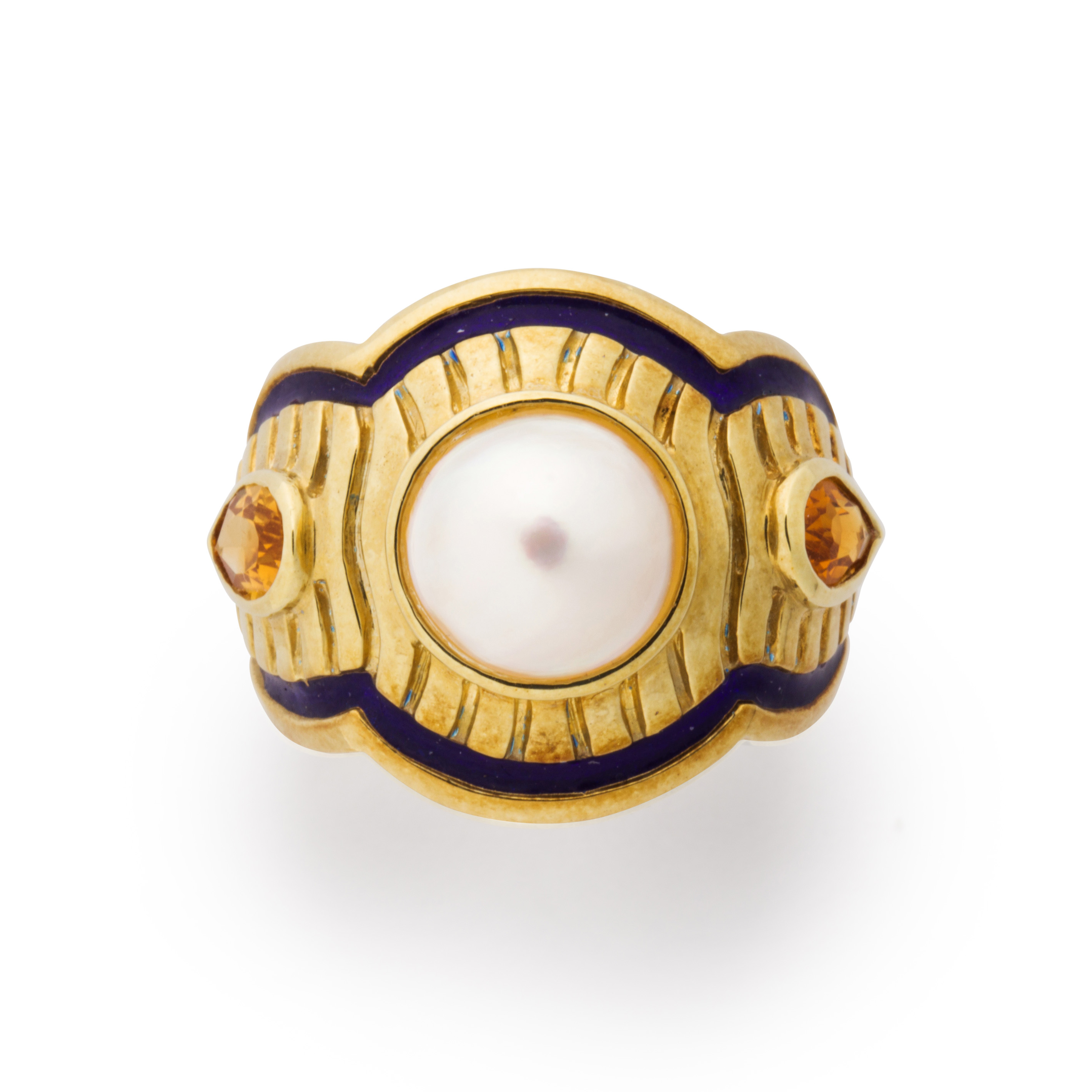 A MABE PEARL, CITRINE AND FOURTEEN