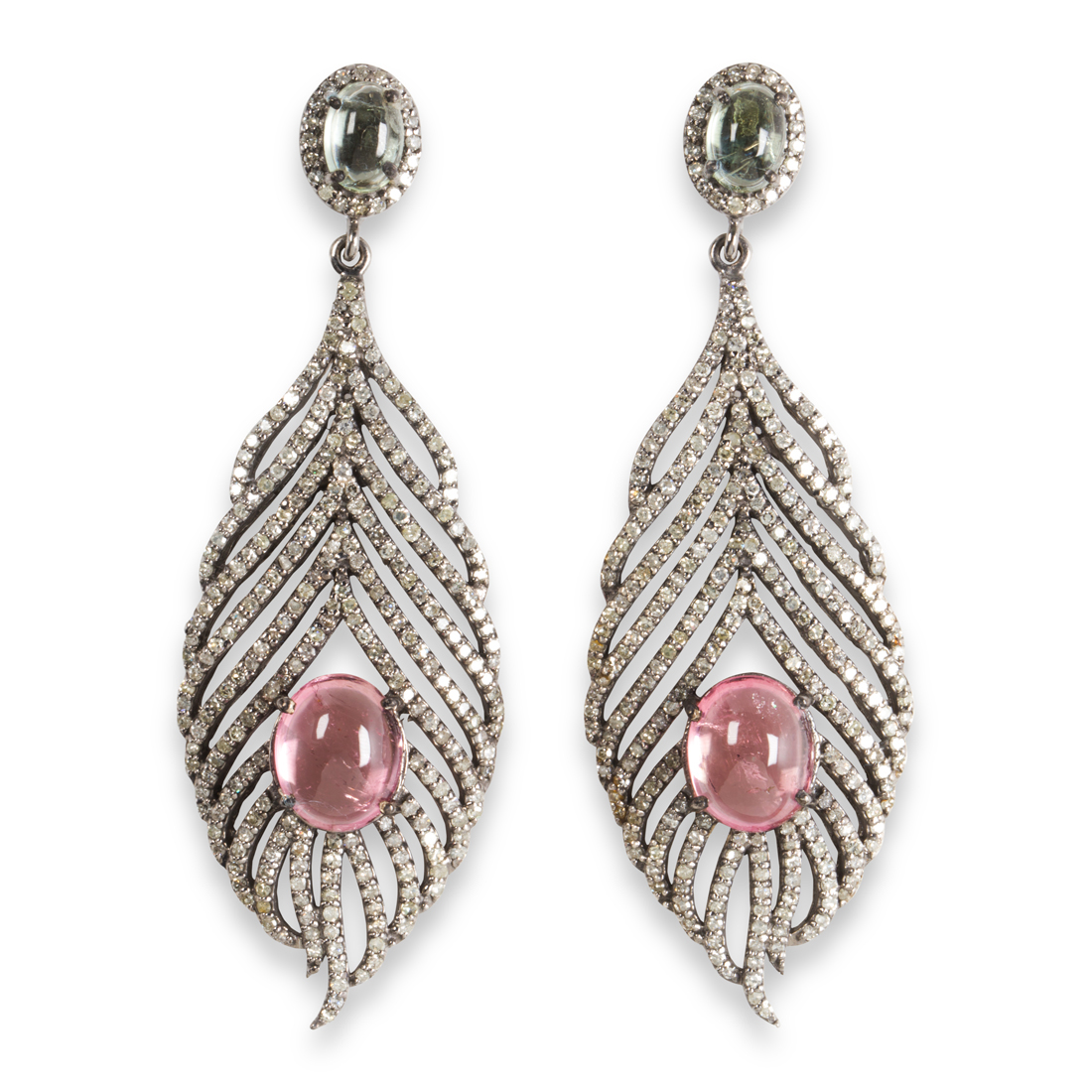 A PAIR OF DIAMOND AND TOURMALINE