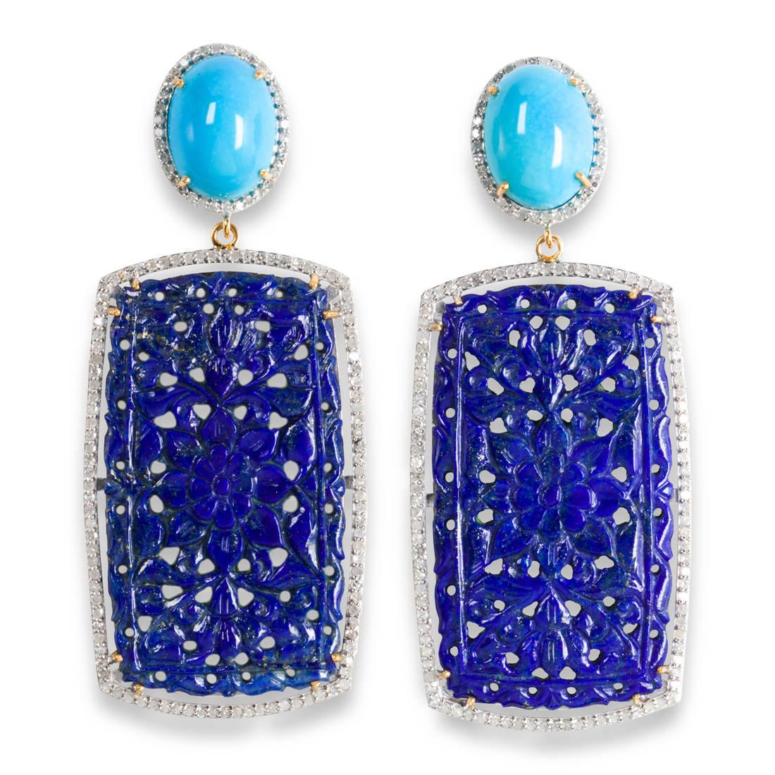 A PAIR OF TURQUOISE LAPIS LAZULI 3a2825