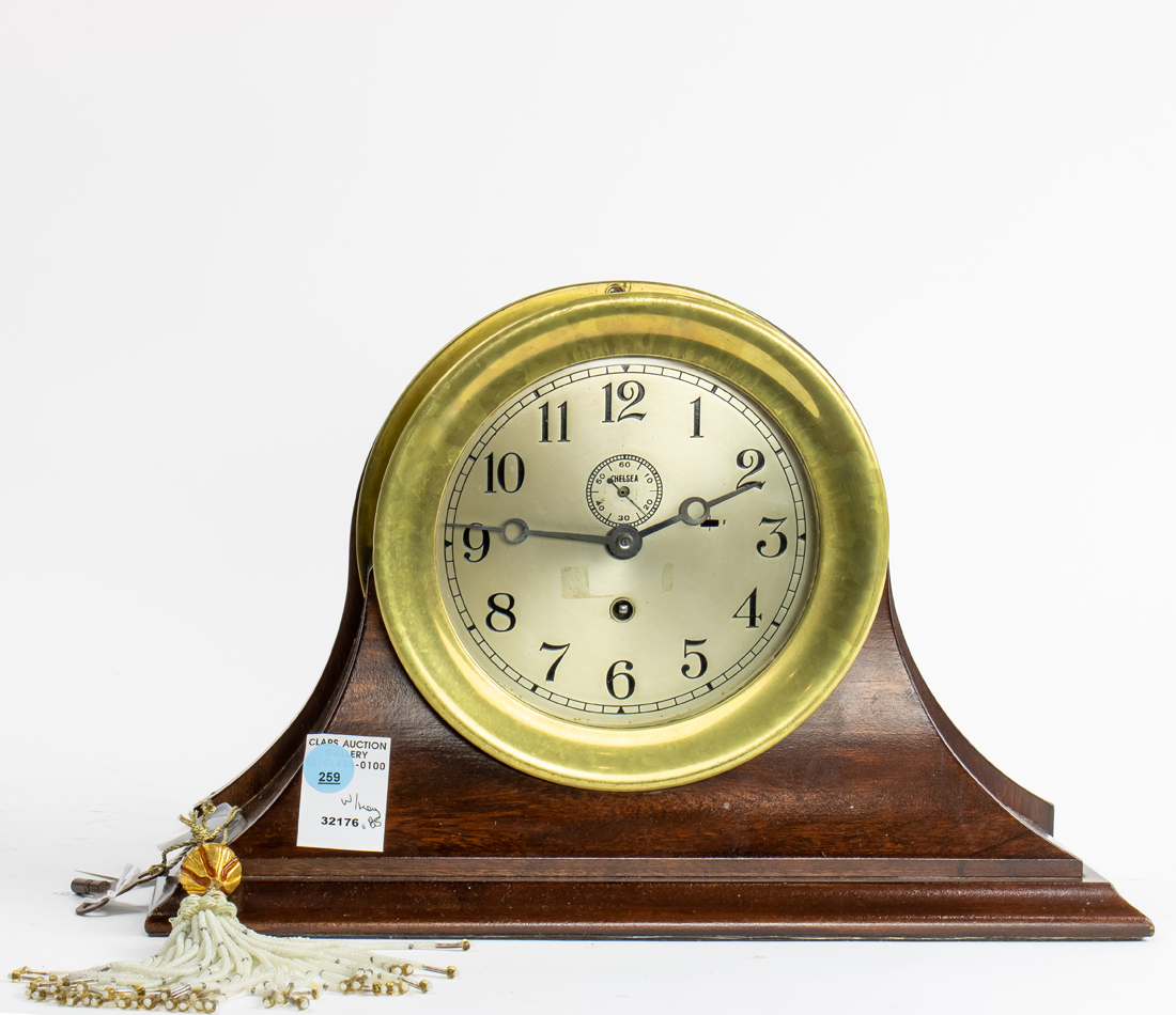 CHELSEA BRASS SHIPS CLOCK IN MAHOGANY