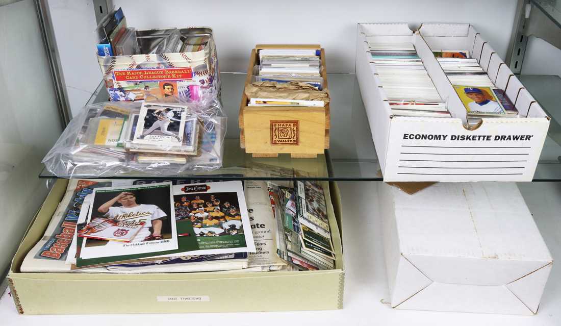 TWO SHELVES OF BASEBALL CARDS,