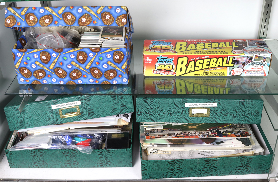 TWO SHELVES OF BASEBALL MEMORABILIA