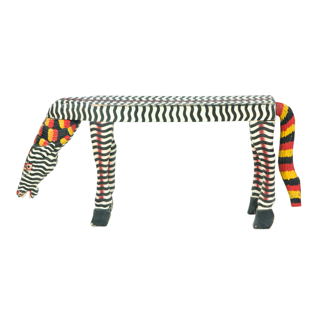 FOLK ART POLYCHROME WOOD ZEBRA 3a29c1