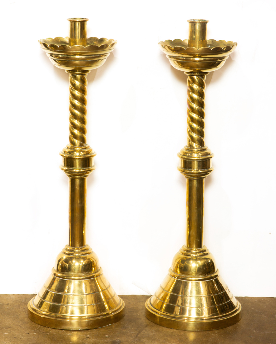 PAIR OF BRASS CANDLE PRICKETS,
