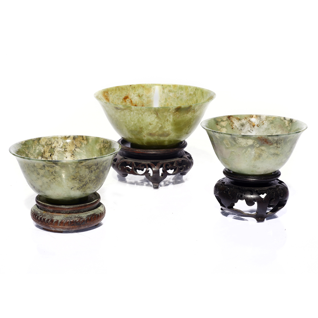 (LOT OF 3) CHINESE SERPENTINE BOWLS