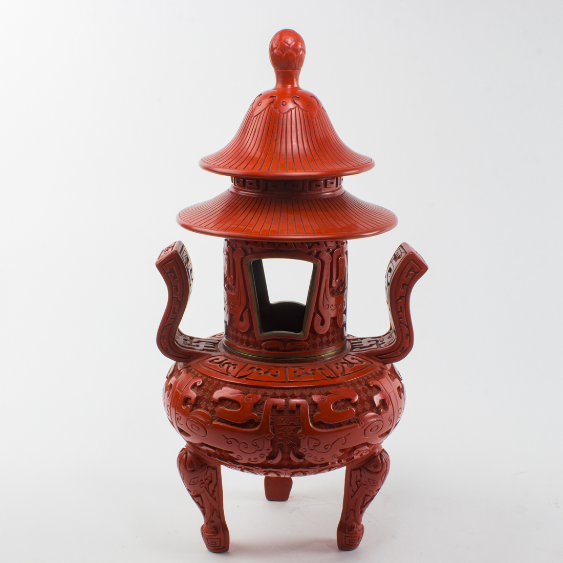 CHINESE CINNABAR LACQUER TRIPOD 3a2a0c