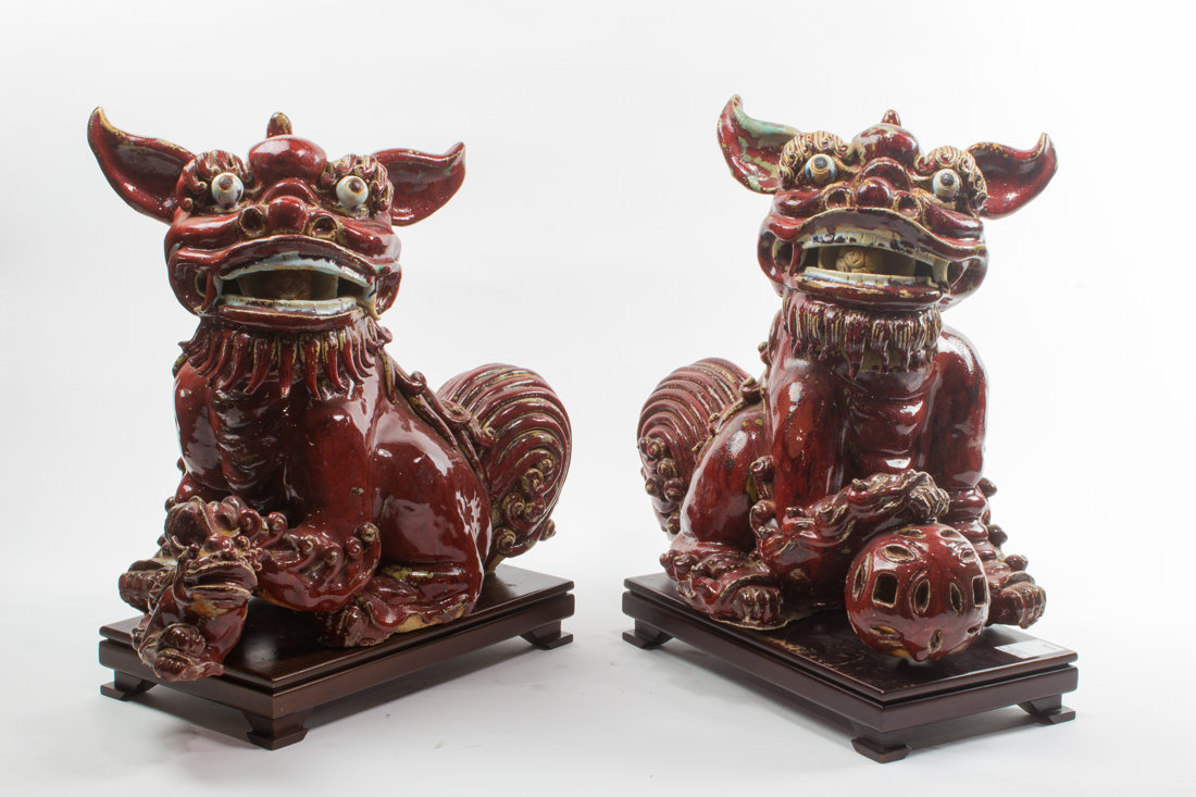 PAIR OF CHINESE SHIWAN GLAZED GUARDIAN