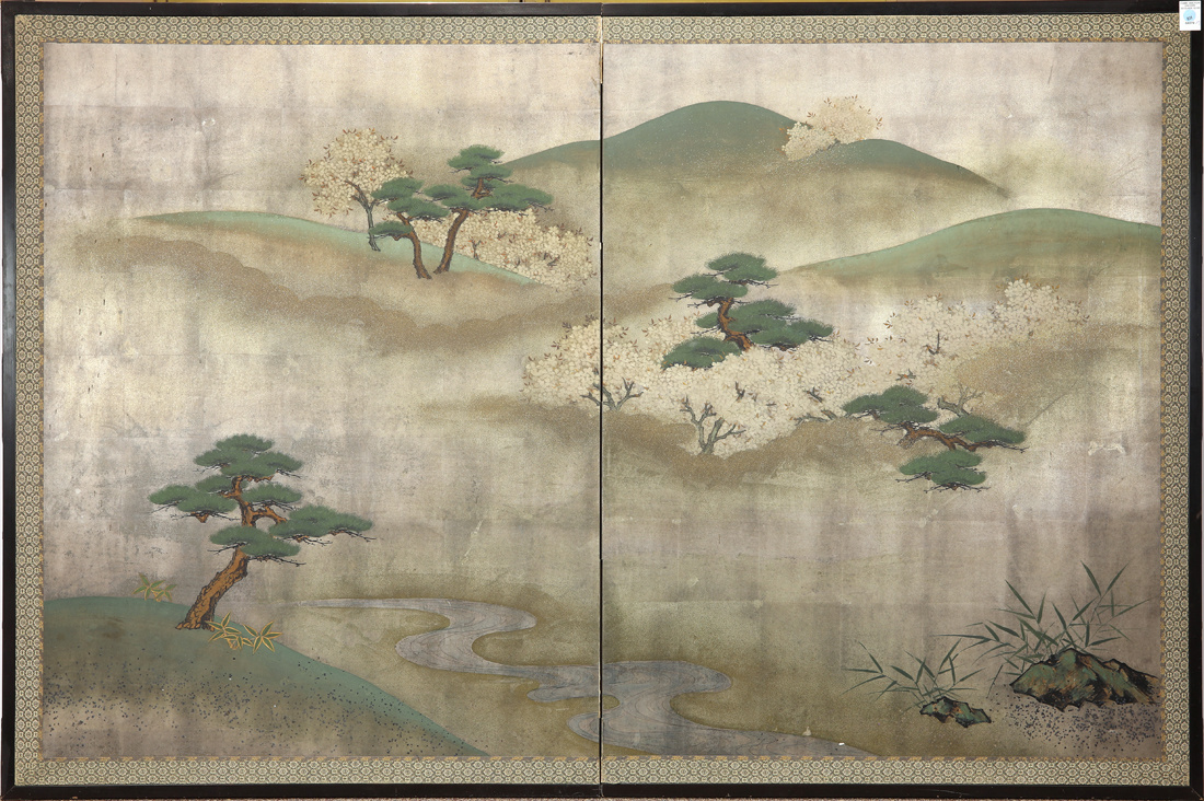 JAPANESE TWO PANEL FOLDING SCREEN 3a2a84