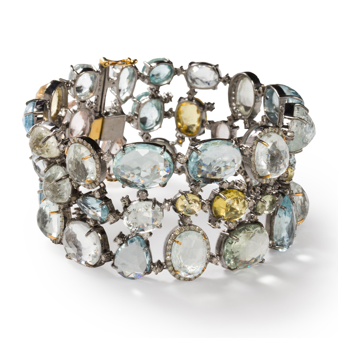 A BERYL AND DIAMOND BRACELET A