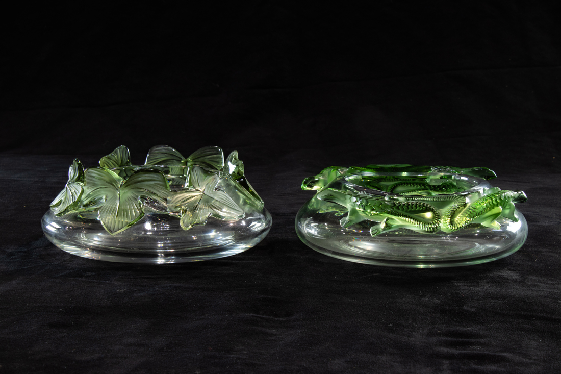 (LOT OF 2) LALIQUE GREEN AND CLEAR