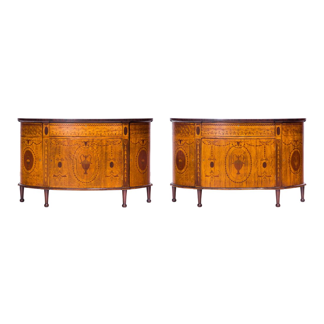 A PAIR OF MARQUETRY DECORATED DEMILUNE 3a2b94