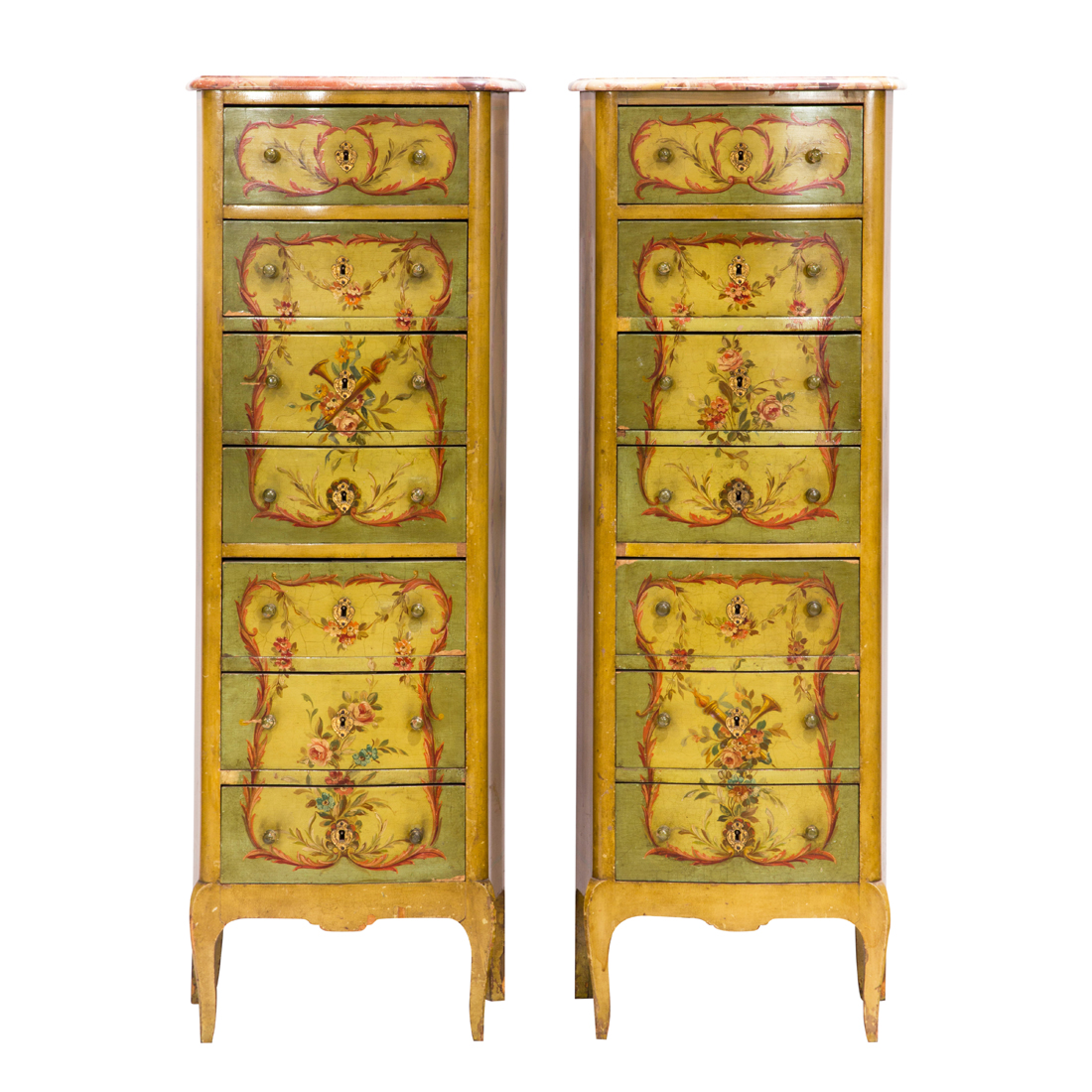 A PAIR OF FRENCH POLYCHROME DECORATED