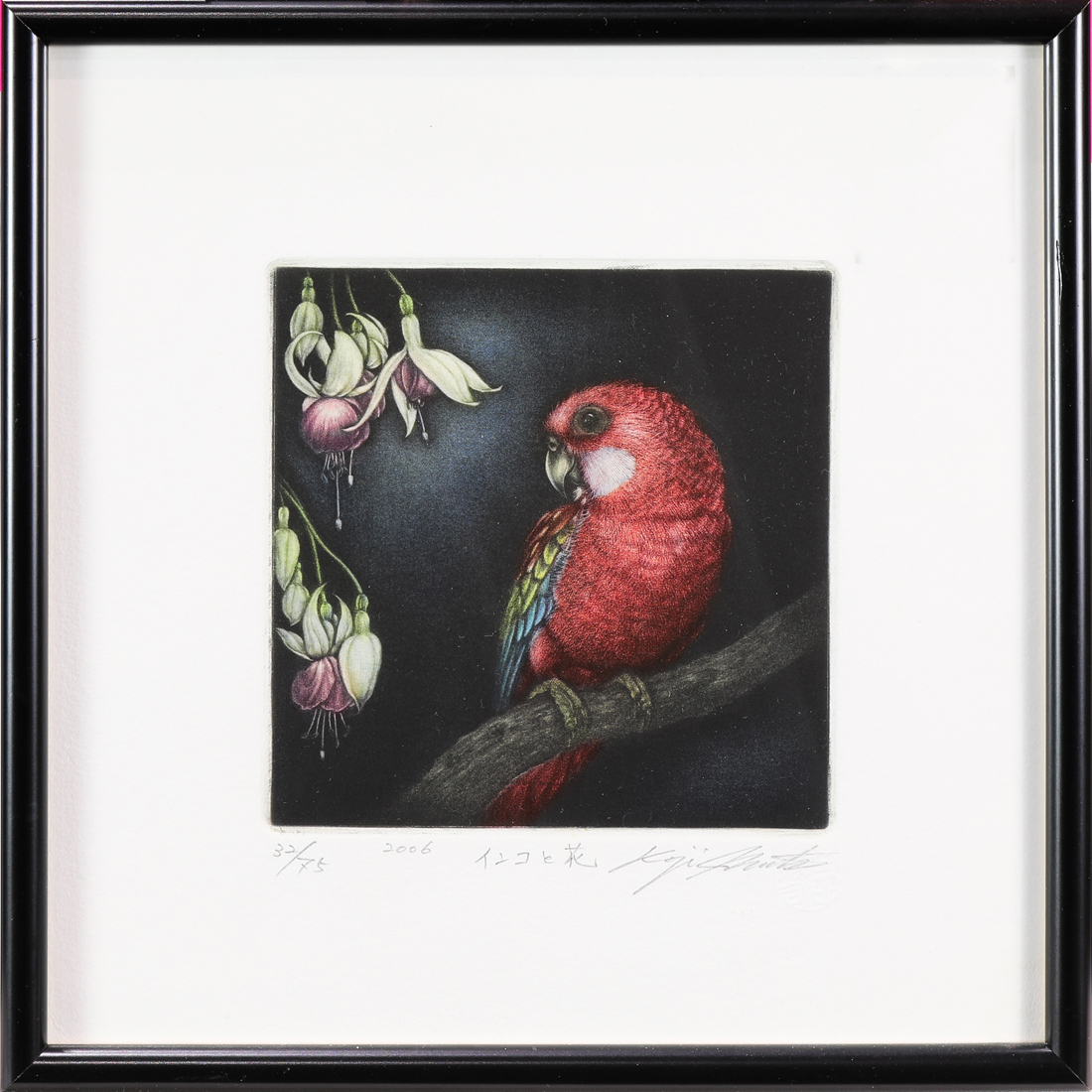 PRINT PARAKEET AND FLOWERS Japanese 3a2c6a