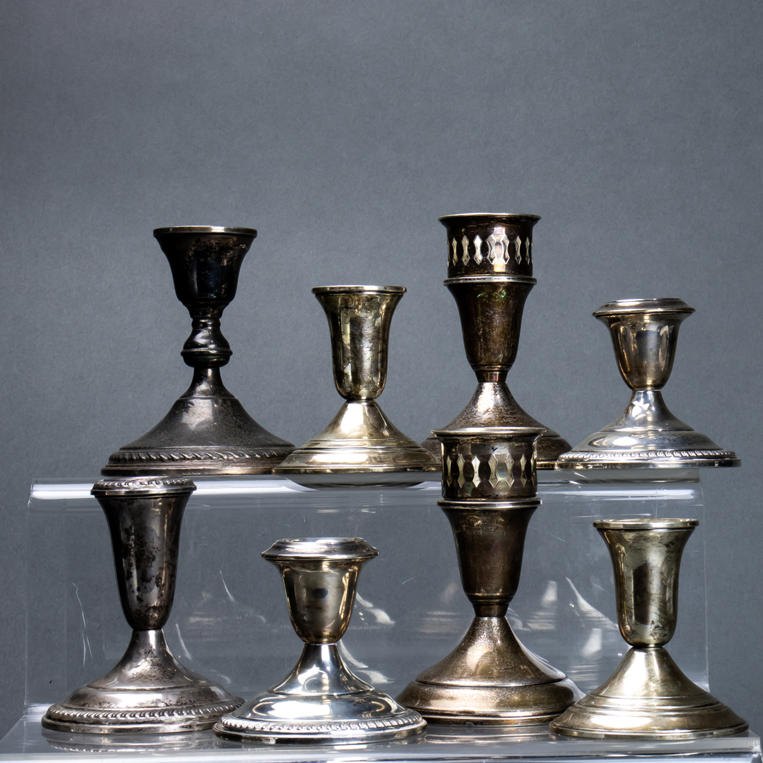 (LOT OF 8) STERLING WEIGHTED CANDLESTICKS