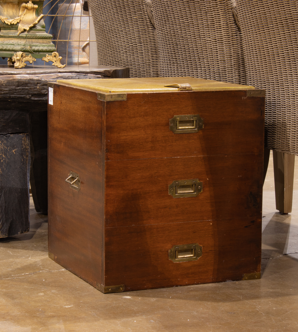 AN ENGLISH MAHOGANY CAMPAIGN CHEST