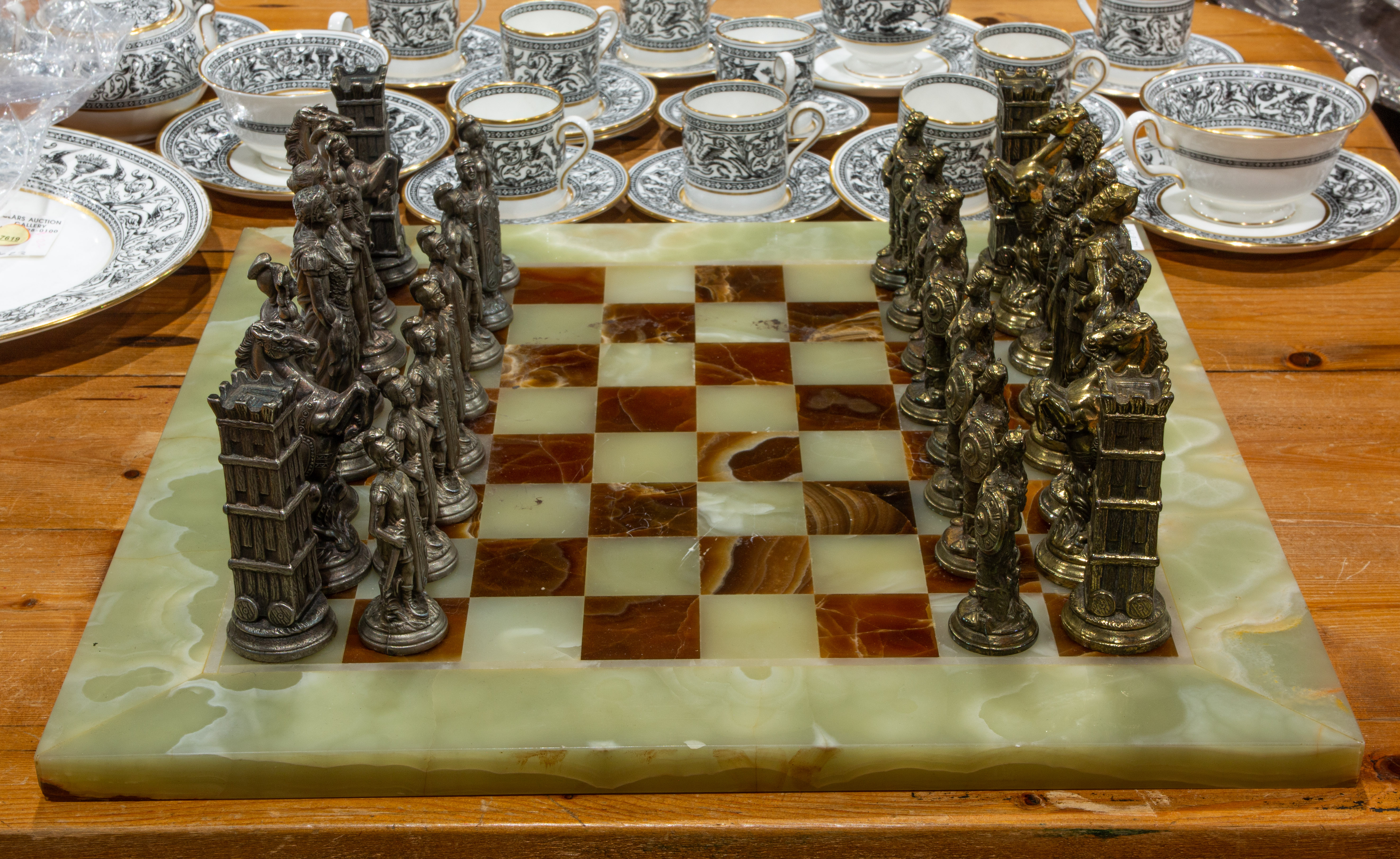 SOLID PEWTER DELUXE CHESS SET IN