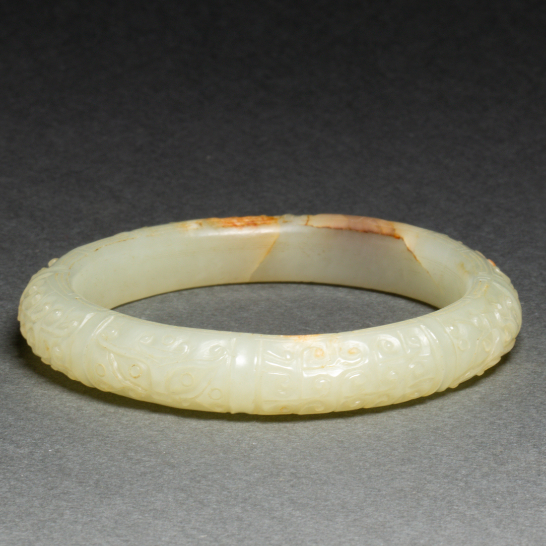 CHINESE CELADON RUSSET JADE BANGLE 3a2dcf