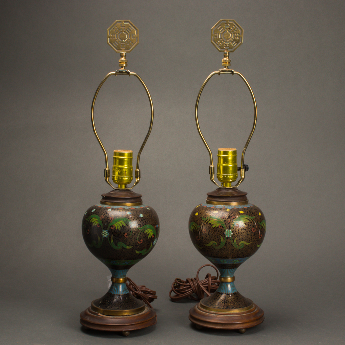 PAIR CHINESE CLOISONNE ENAMEL LAMPS