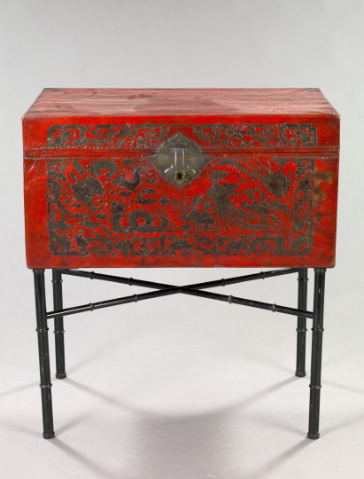 Oriental Red Lacquered Leather-Bound