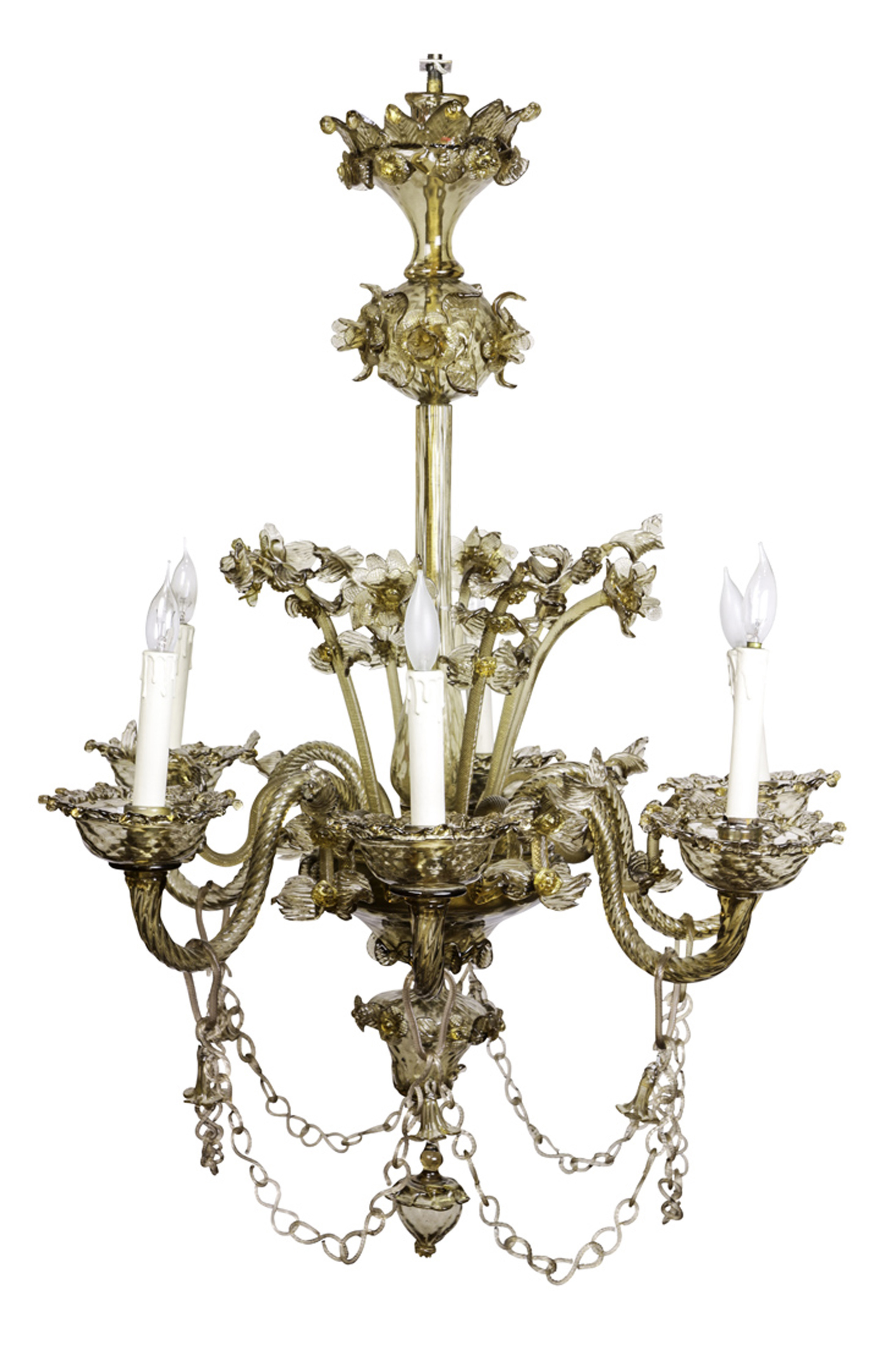 A MURANO GLASS SIX ARM CHANDELIER A