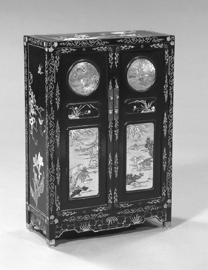 Chinese Black Lacquered Two-Door Cabinet,