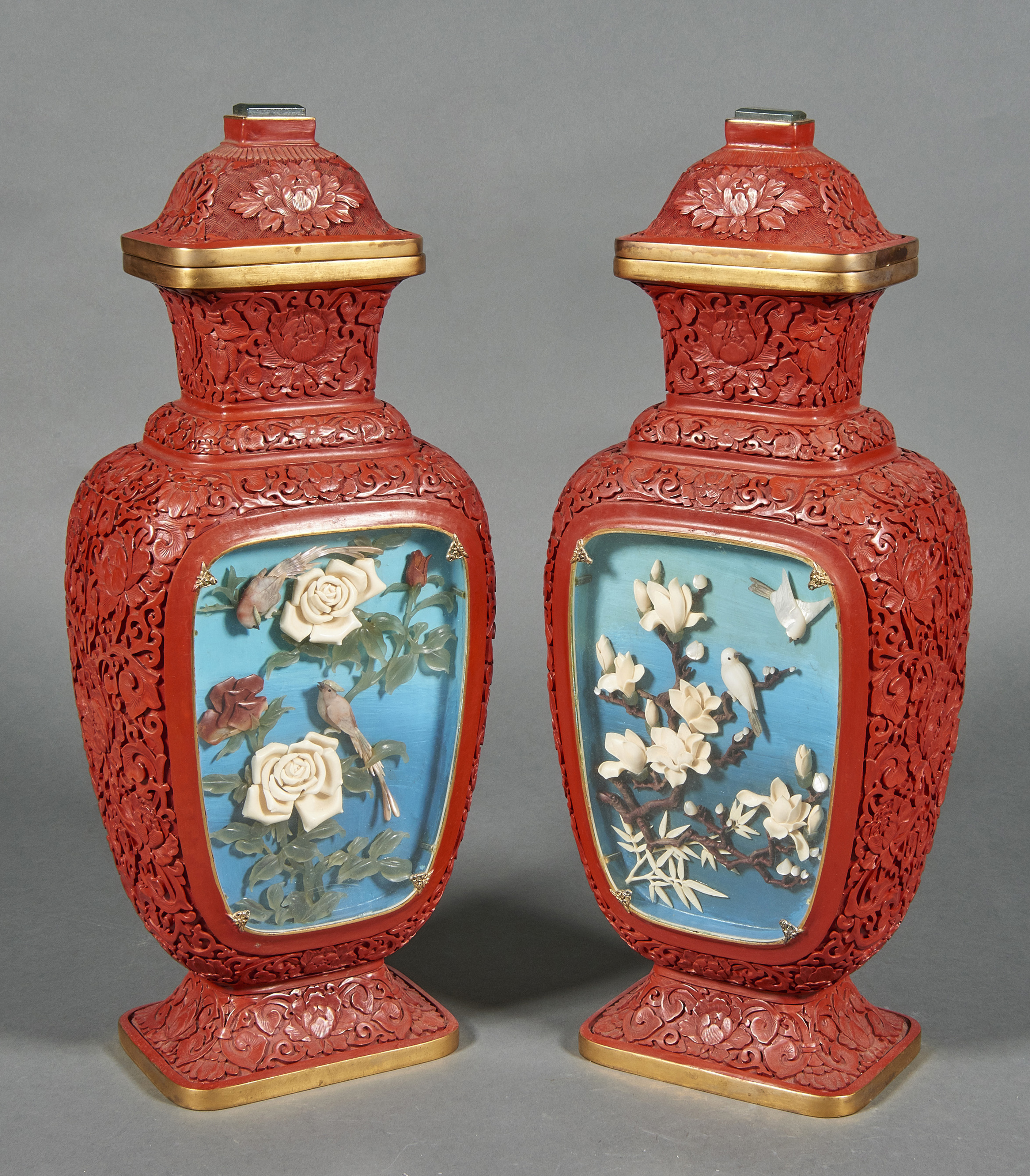 PAIR OF CHINESE CINNABAR LACQUER