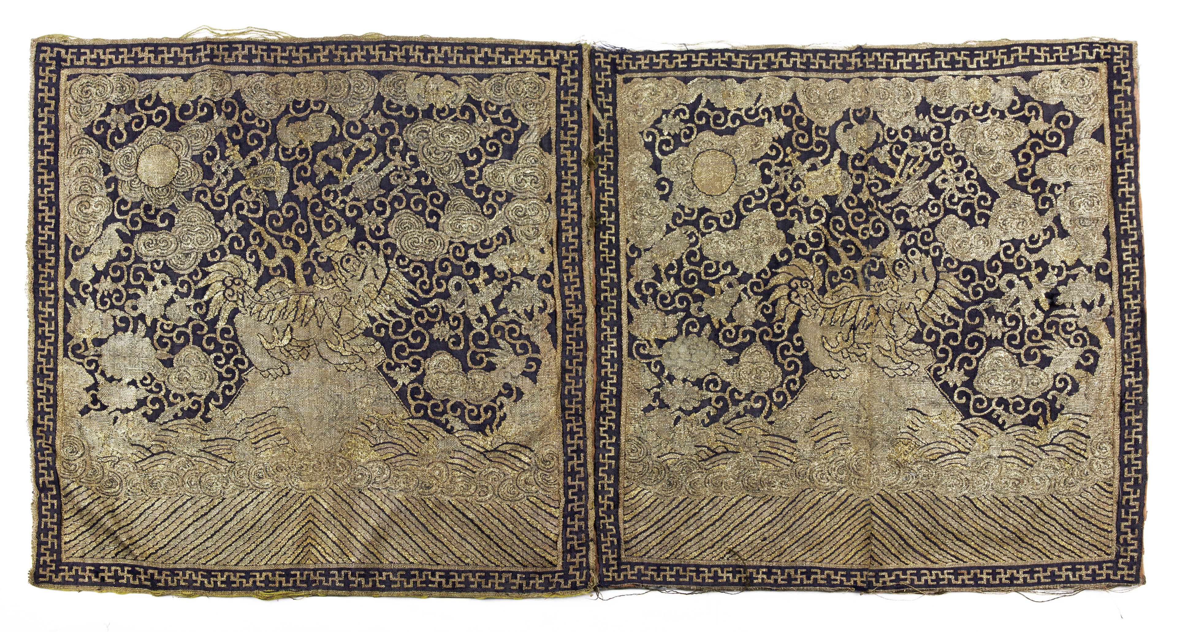 PAIR OF CHINESE EMBROIDERED SILK