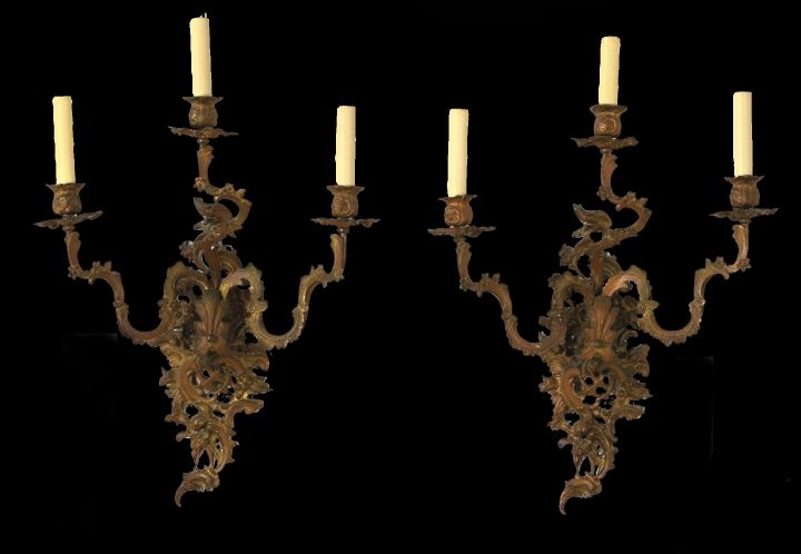 Pair of French Gilded Brass Three Light 3a5f4e