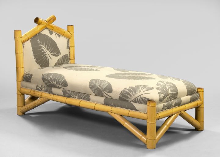 Bamboo-Framed and Upholstered Chaise