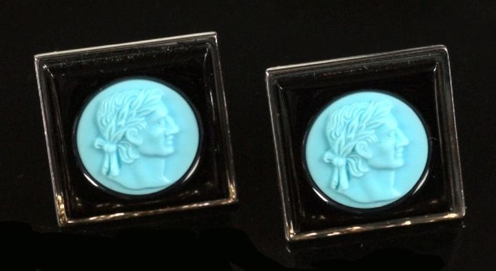 Pair of Onyx and Turquoise Intaglio 3a5fc2