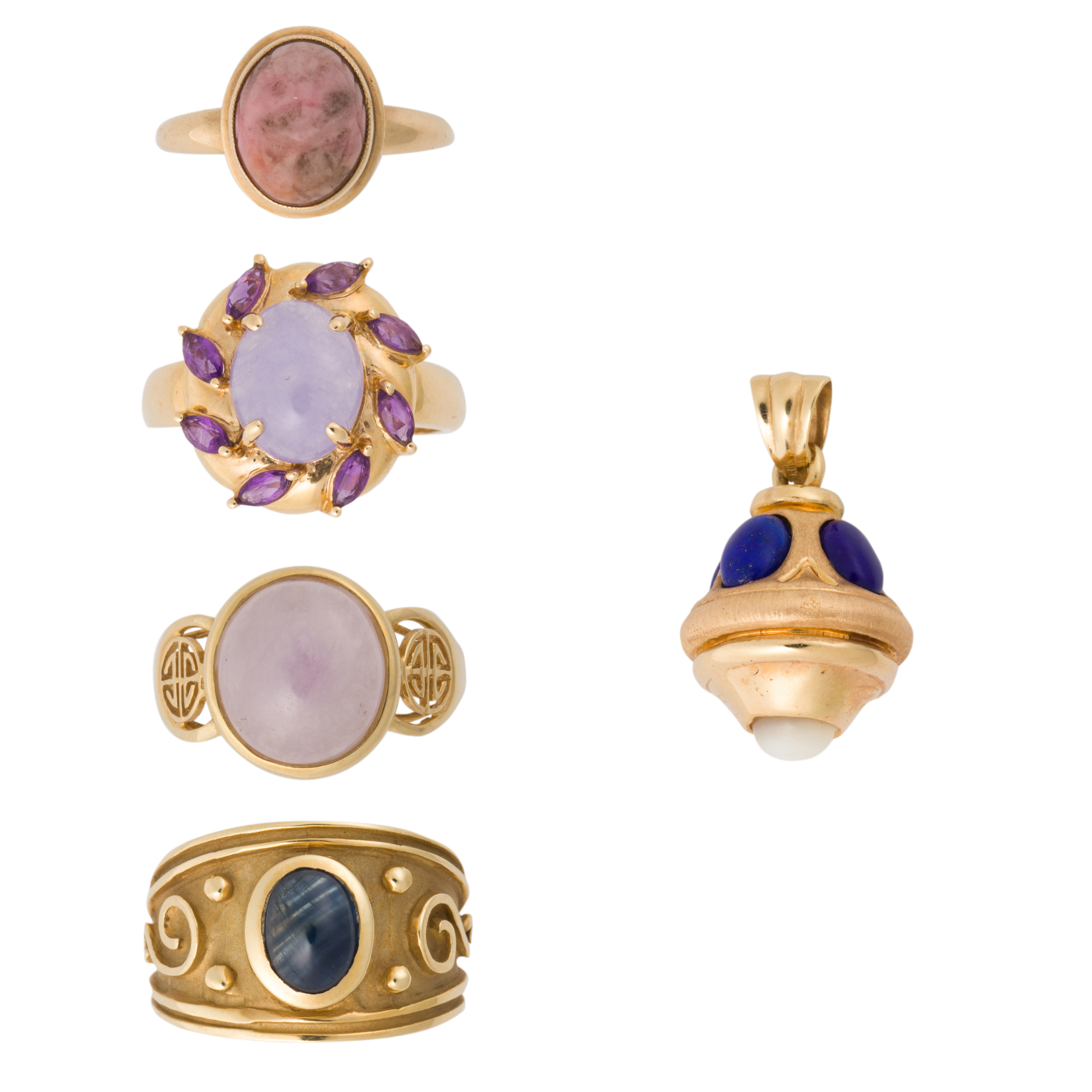 A GROUP OF GEMSTONE AND GOLD JEWELRY