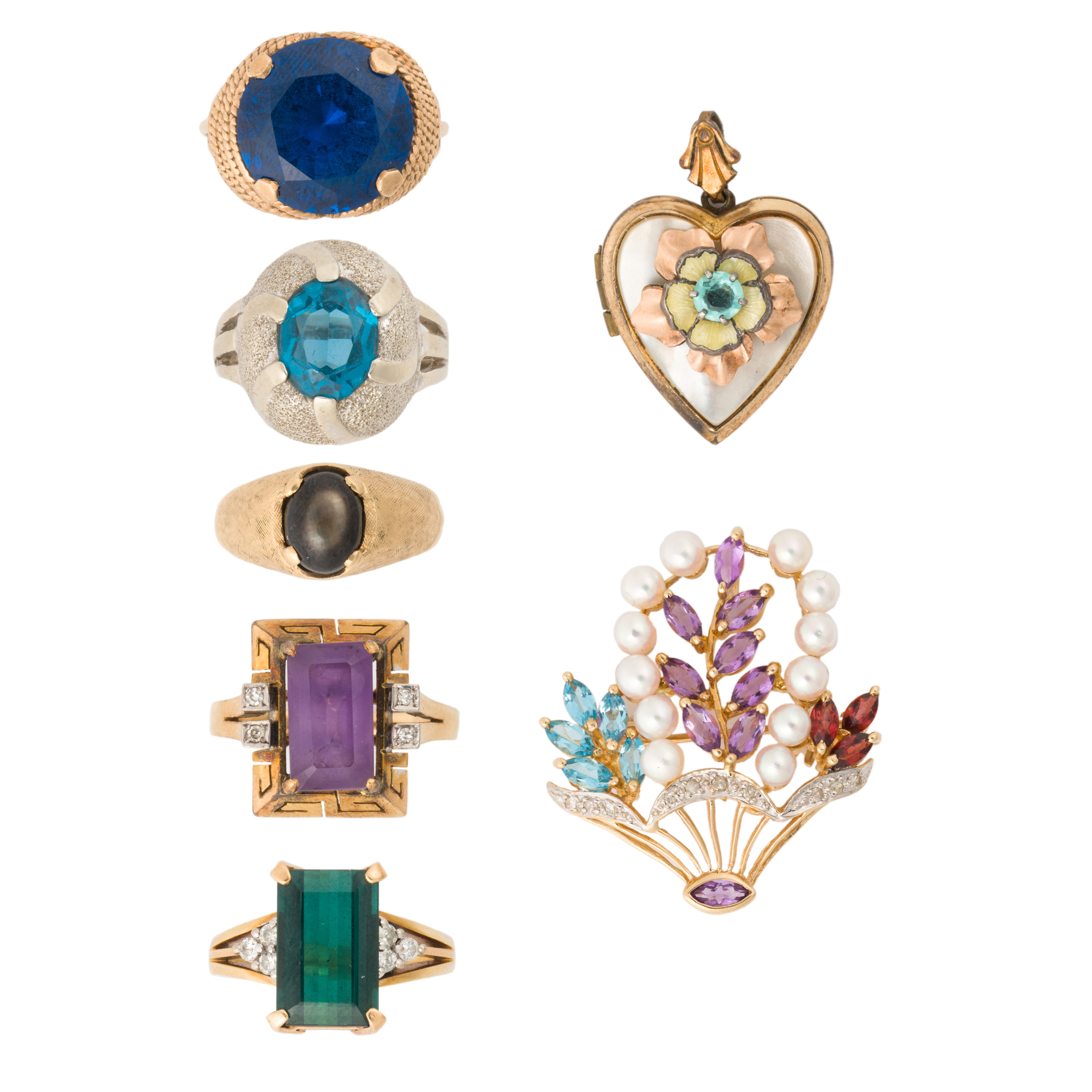 A GROUP OF GEMSTONE AND GOLD JEWELRY