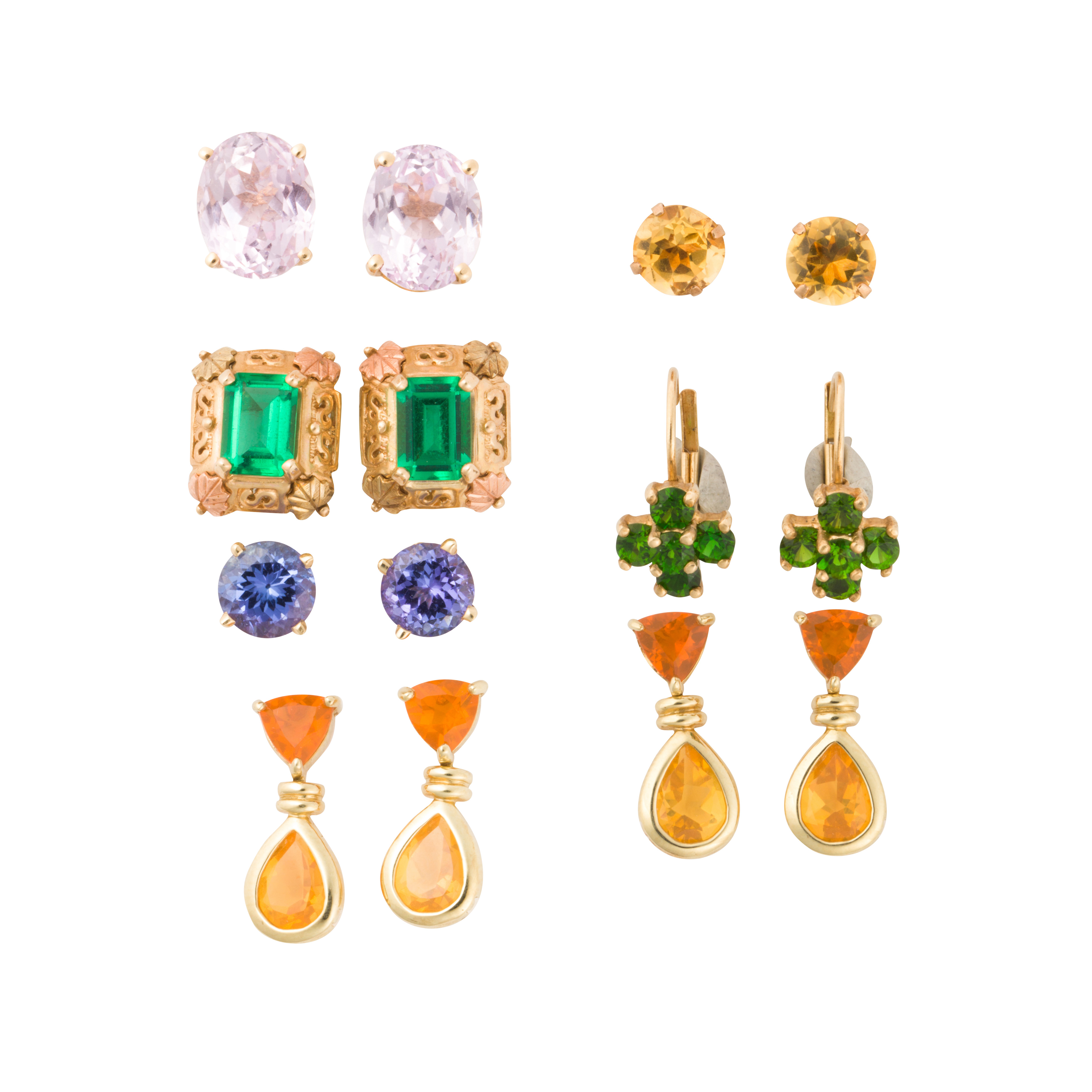 A GROUP OF GEMSTONE AND GOLD EARRINGS