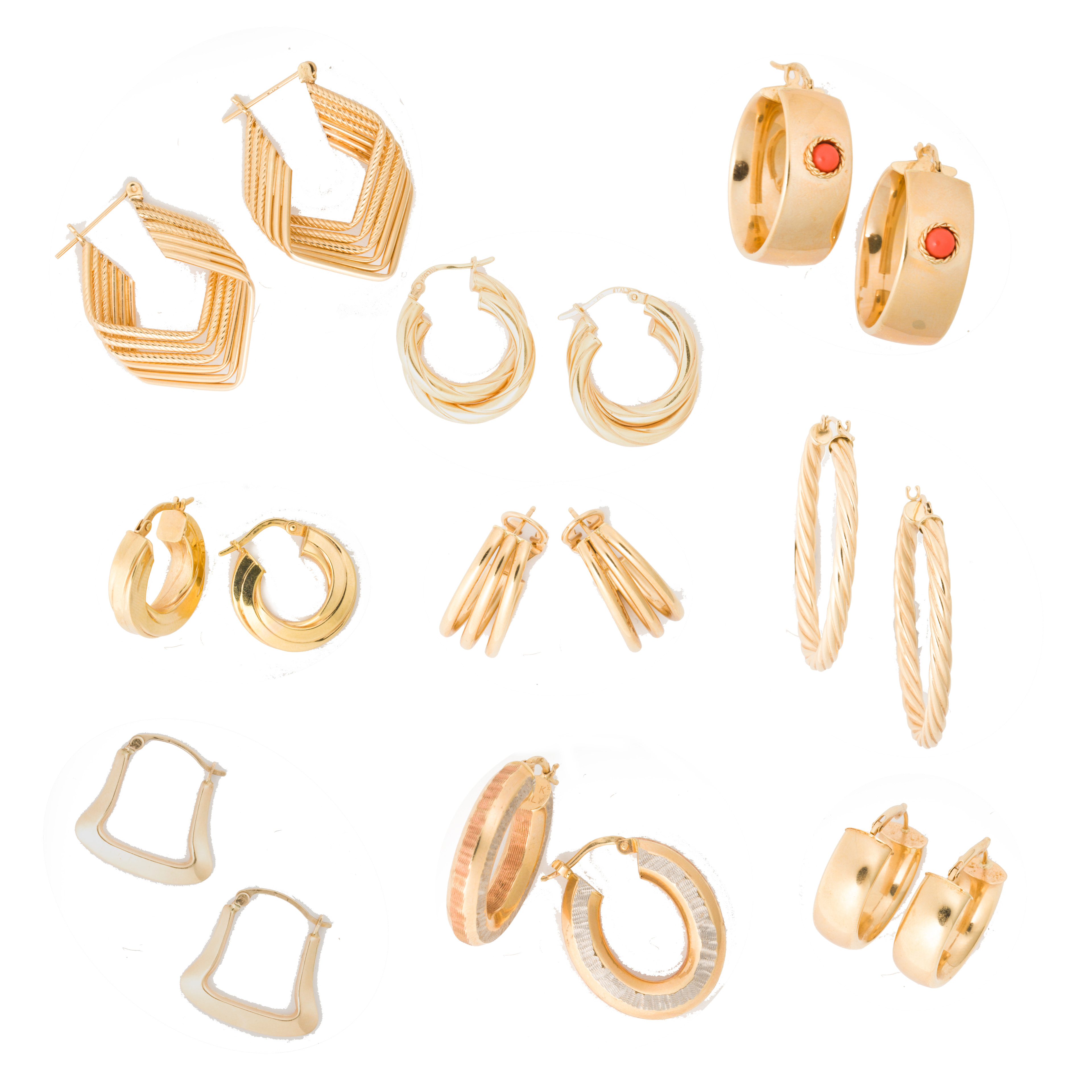 A GROUP OF GOLD EARRINGS A group 3a60f8