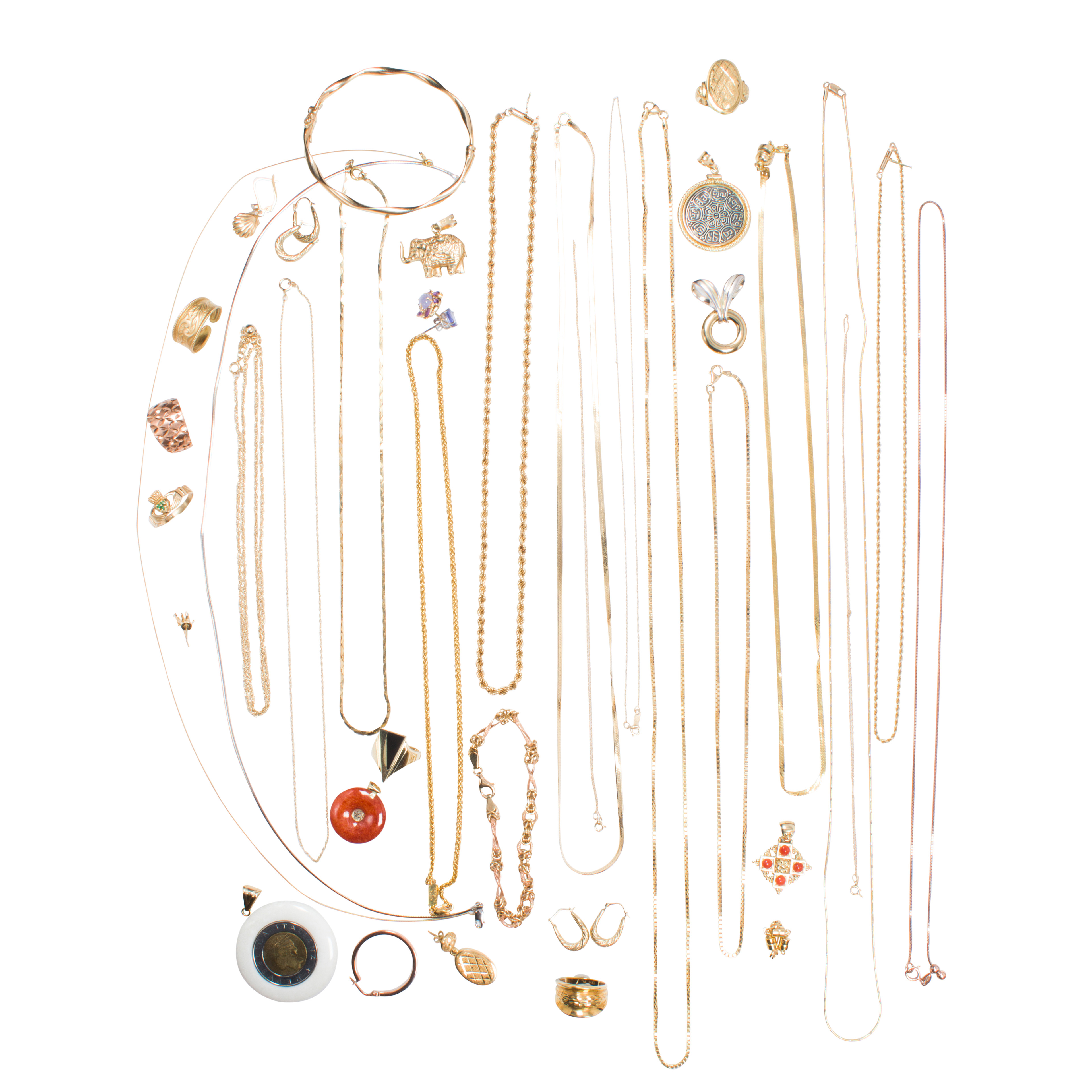 A GROUP OF GOLD AND SILVER JEWELRY