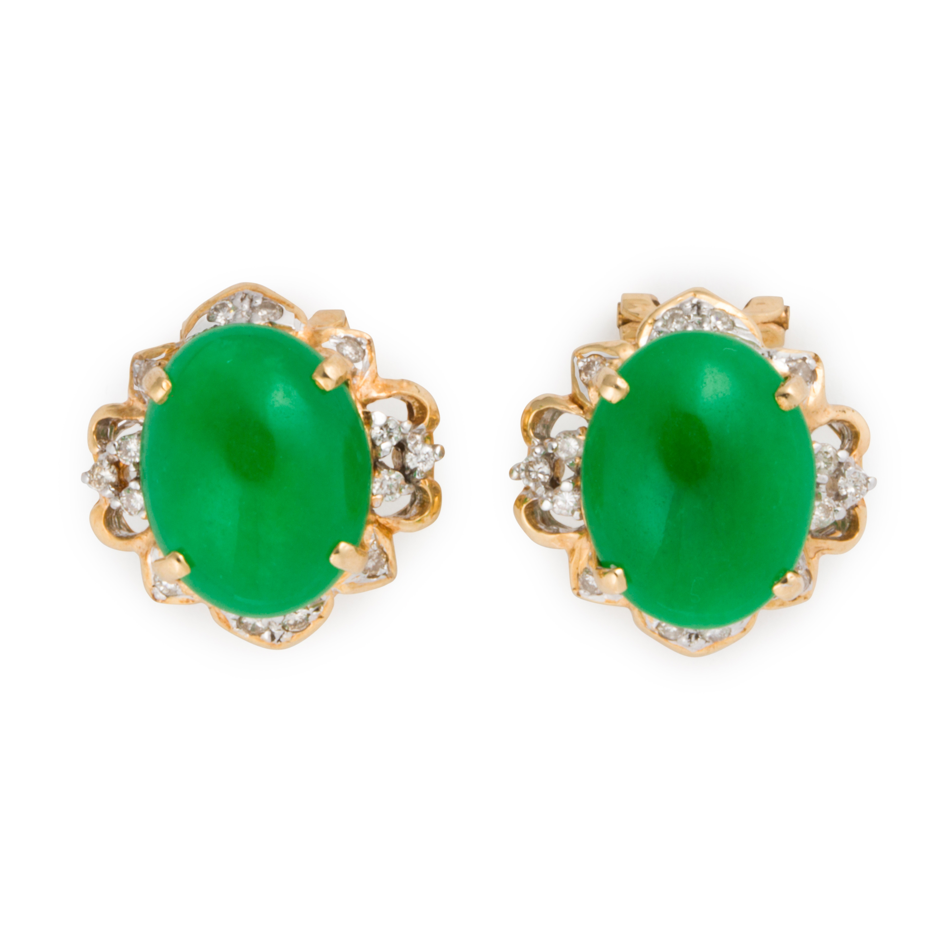 A PAIR OF JADE, DIAMOND AND FOURTEEN