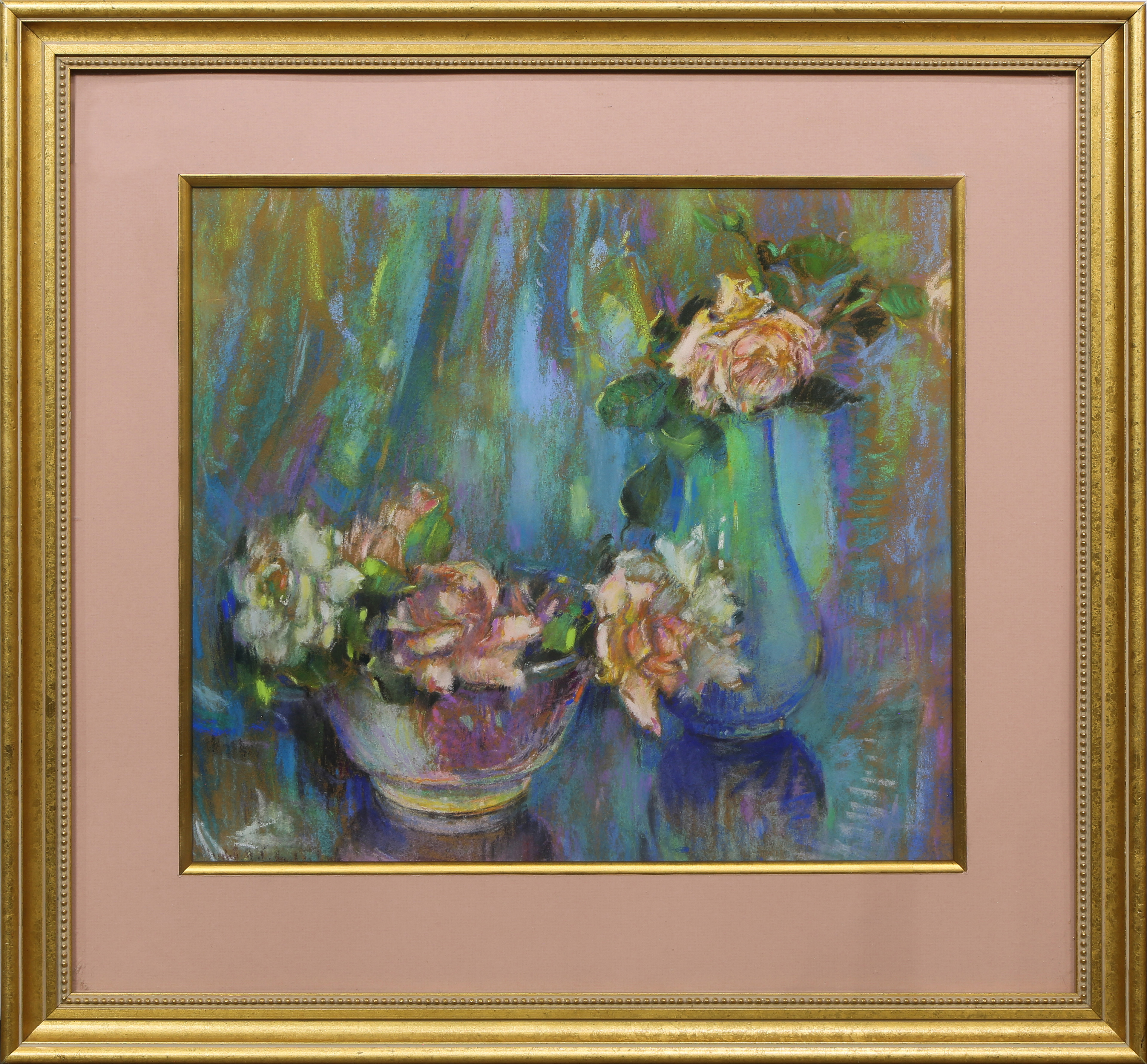 PASTEL, STILL LIFE WITH GARDEN ROSES